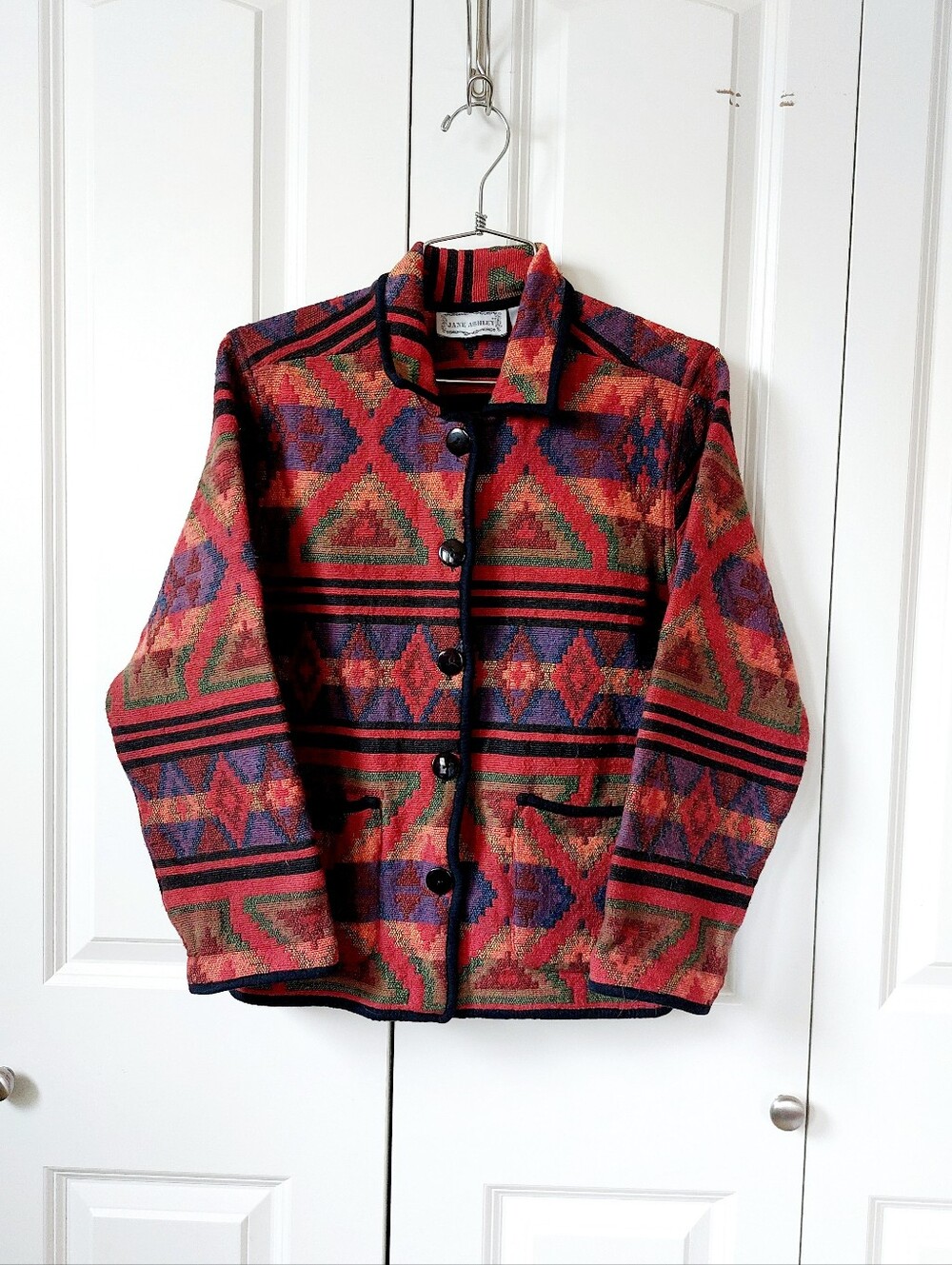 Southwestern Woven Tapestry Jacket Aztec Small Jane Granny Teacher Cottagecore